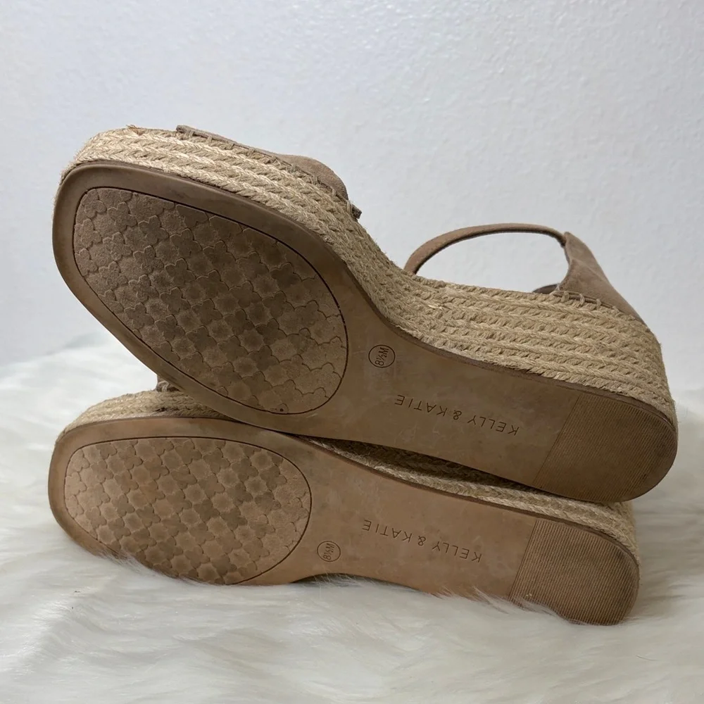 Kelly & Katie Tan Espadrille Wedge Sandals with Ankle Strap